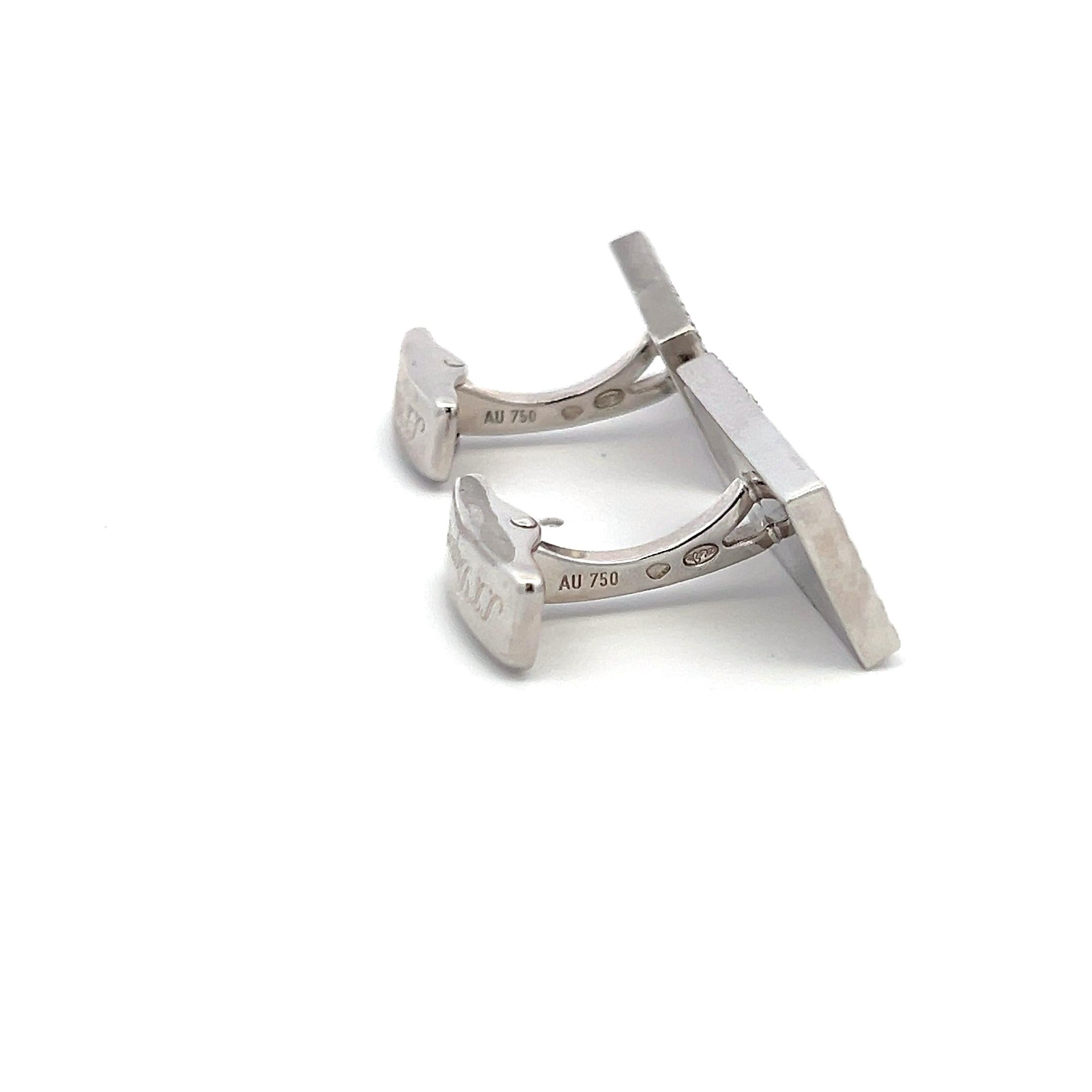 S.T DUPONT 18K White Gold Whale Back Cufflinks with 0.66 Carat Round Diamonds