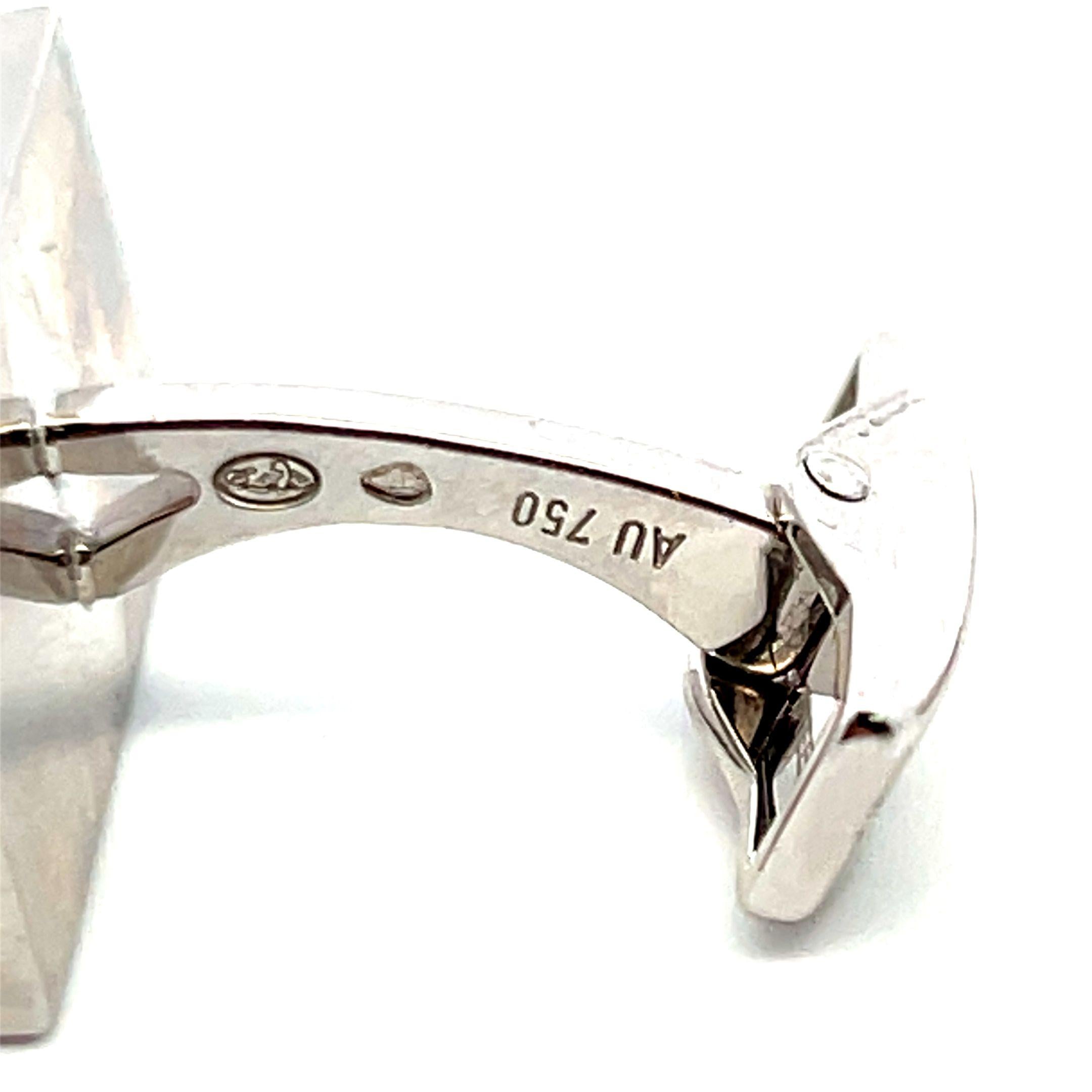 S.T DUPONT 18K White Gold Whale Back Cufflinks with 0.66 Carat Round Diamonds
