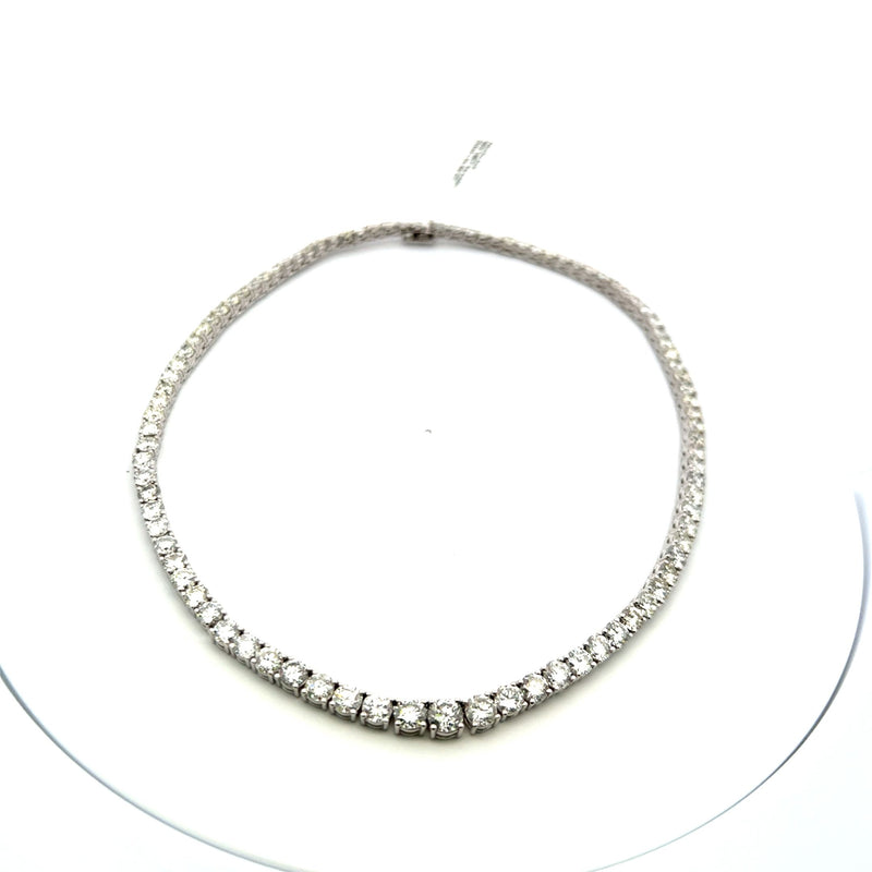 34.62 Carat Round Brilliant G VS1 Diamond 18 Karat White Gold Riviera Necklace