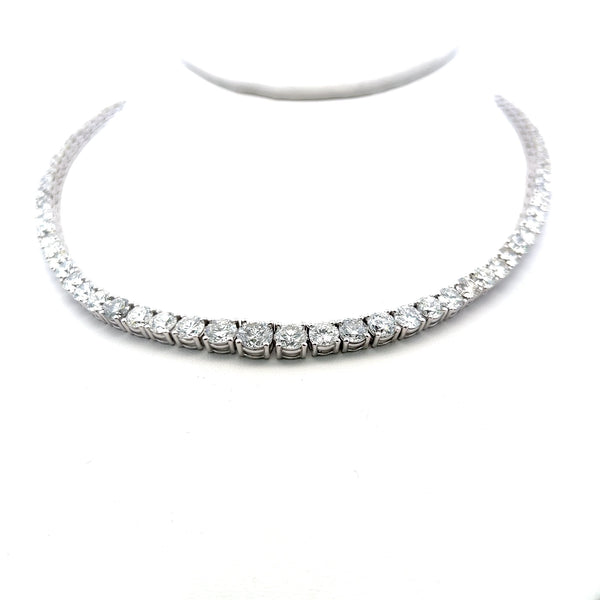 34.62 Carat Round Brilliant G VS1 Diamond 18 Karat White Gold Riviera Necklace