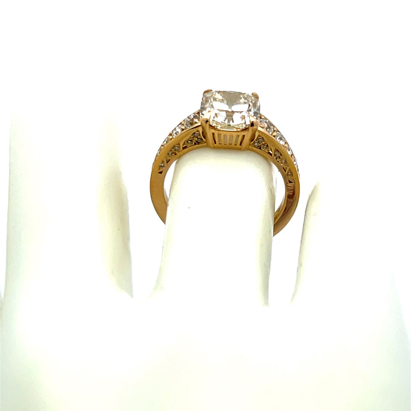 2.91 Carat Old Miner Cut and Old European Diamond 18K YG Engagement Ring