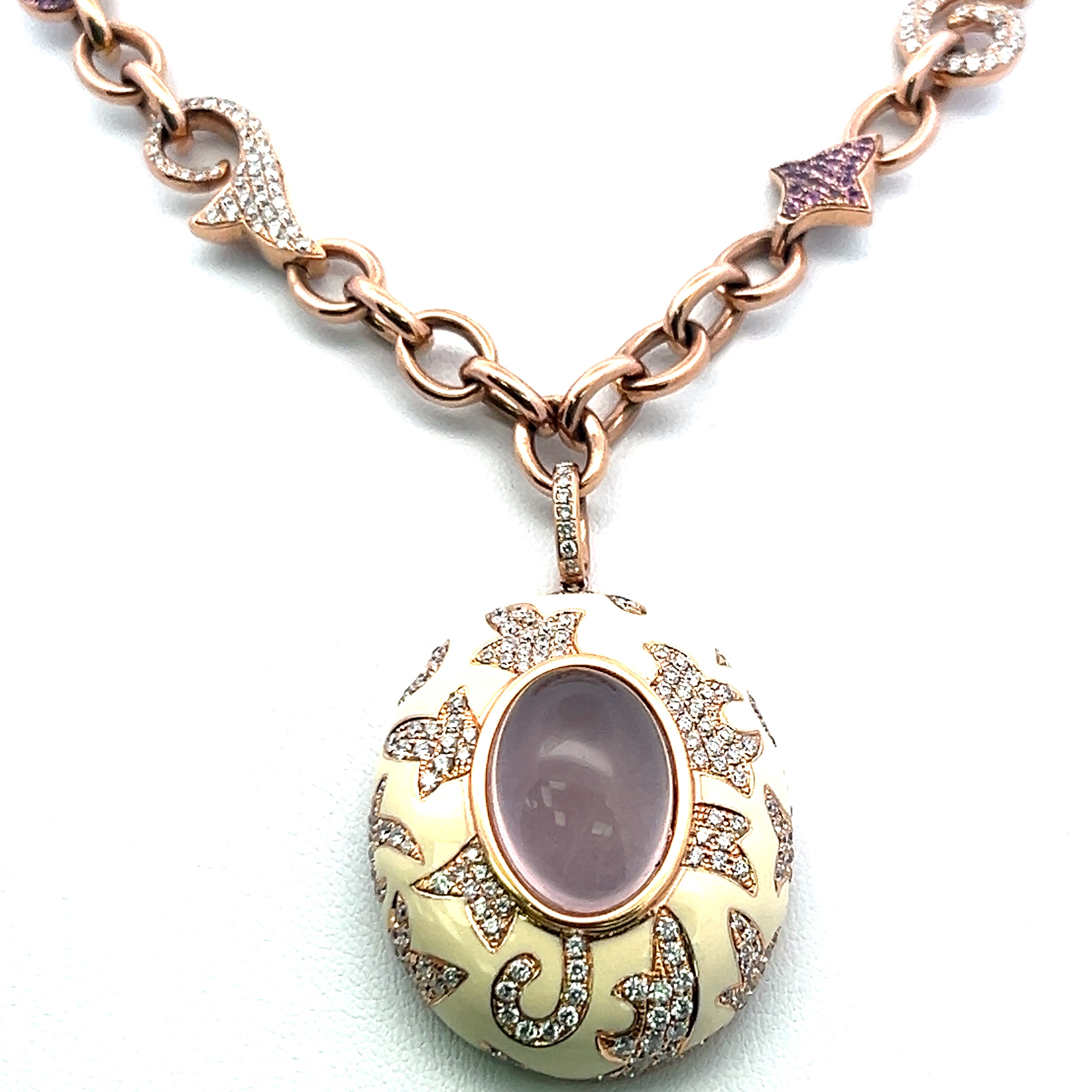 9.45 Carat Round Brilliant H SI1 Diamond 18 Karat Rose Gold Pendant Necklace