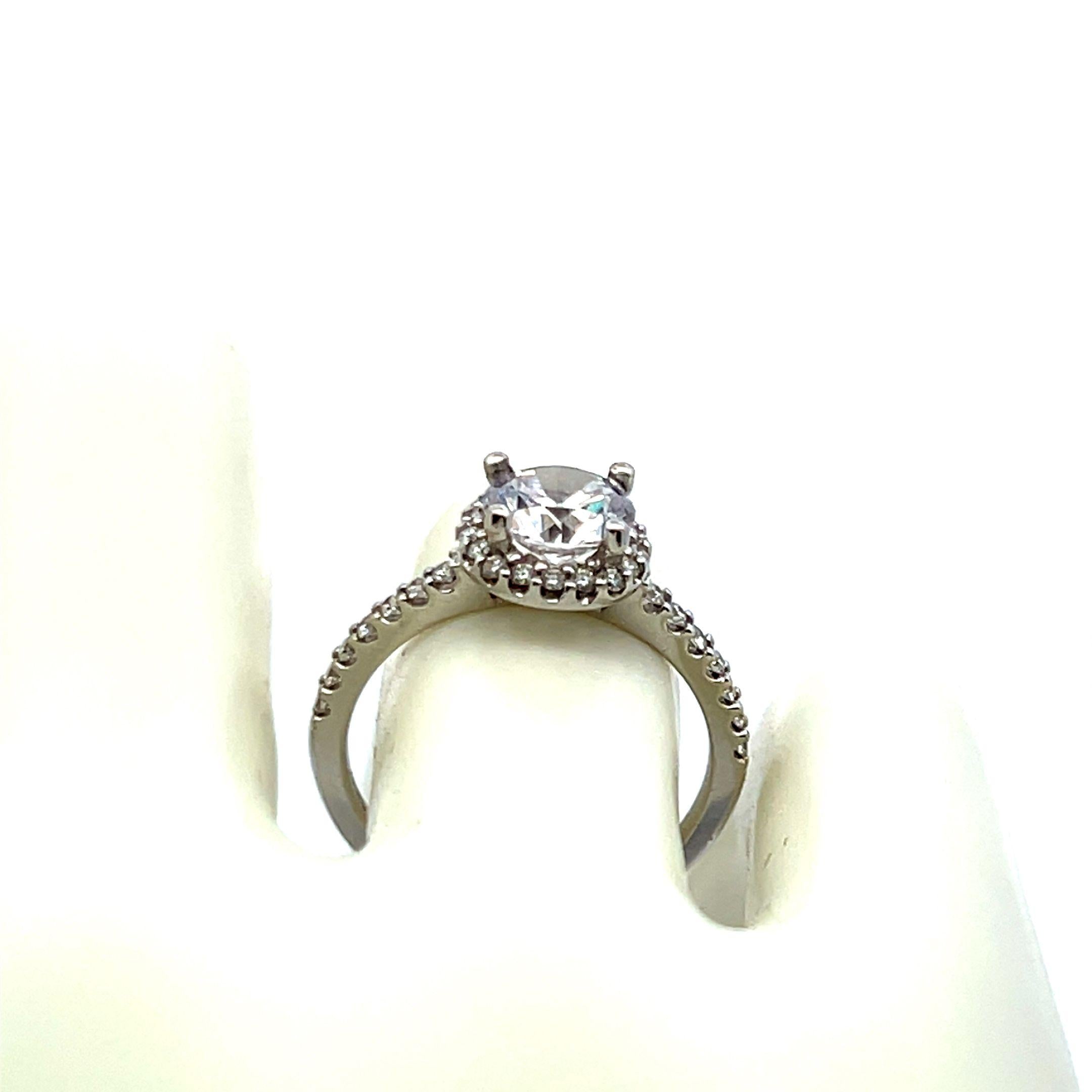 Vintage 14K White Gold Engagement Ring, 1.2ct Lab Diamond, .34ct Natural Diamond