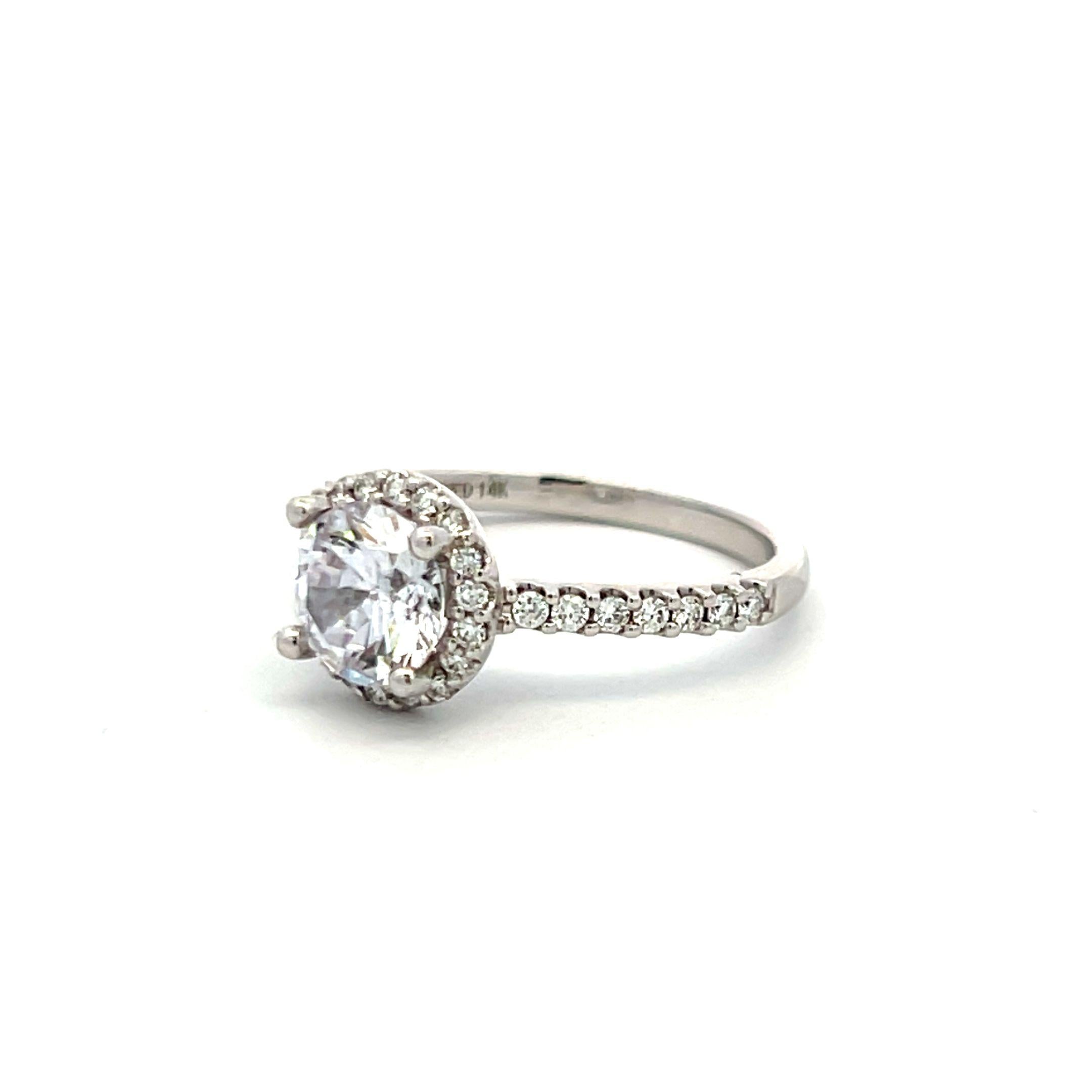 Vintage 14K White Gold Engagement Ring, 1.2ct Lab Diamond, .34ct Natural Diamond