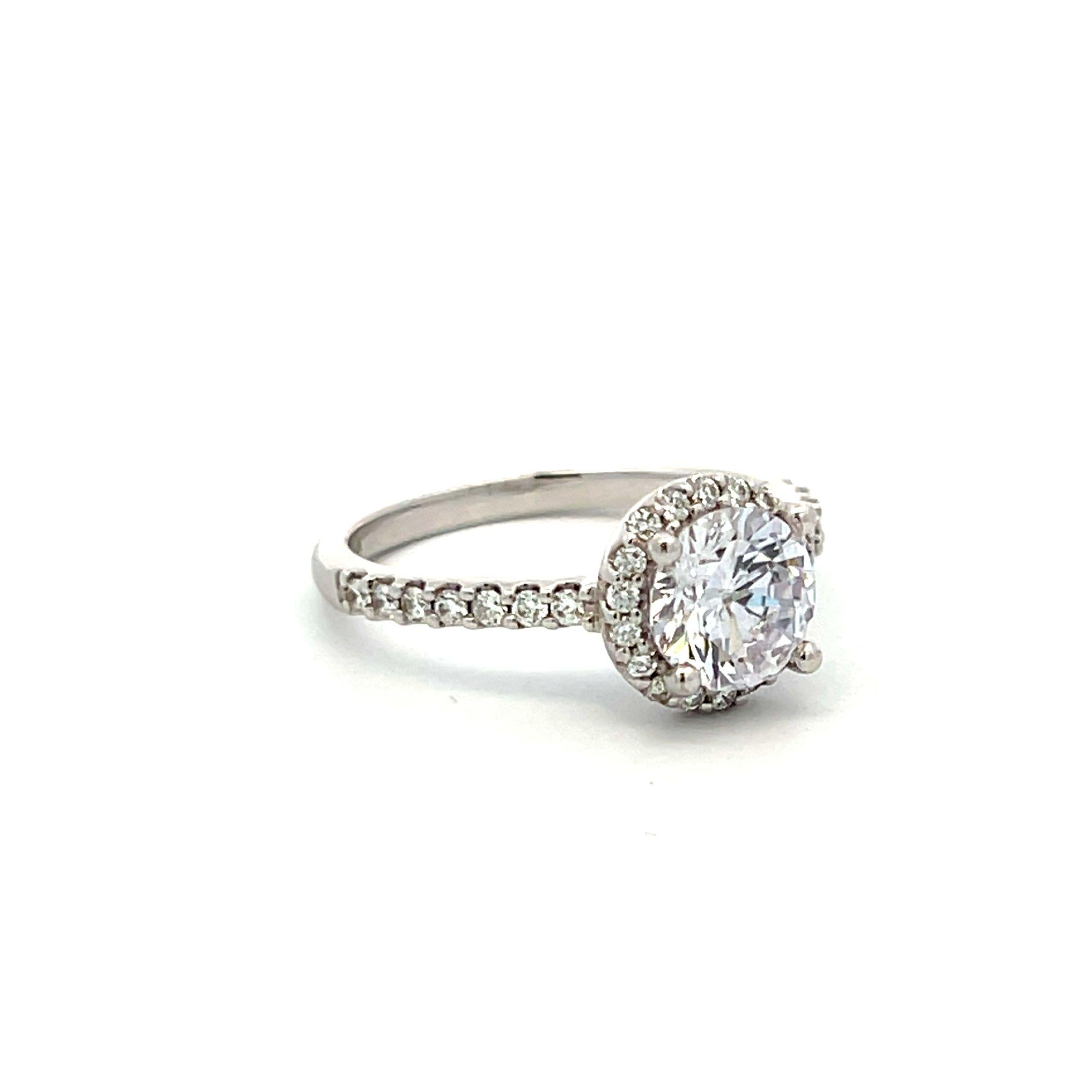 Vintage 14K White Gold Engagement Ring, 1.2ct Lab Diamond, .34ct Natural Diamond