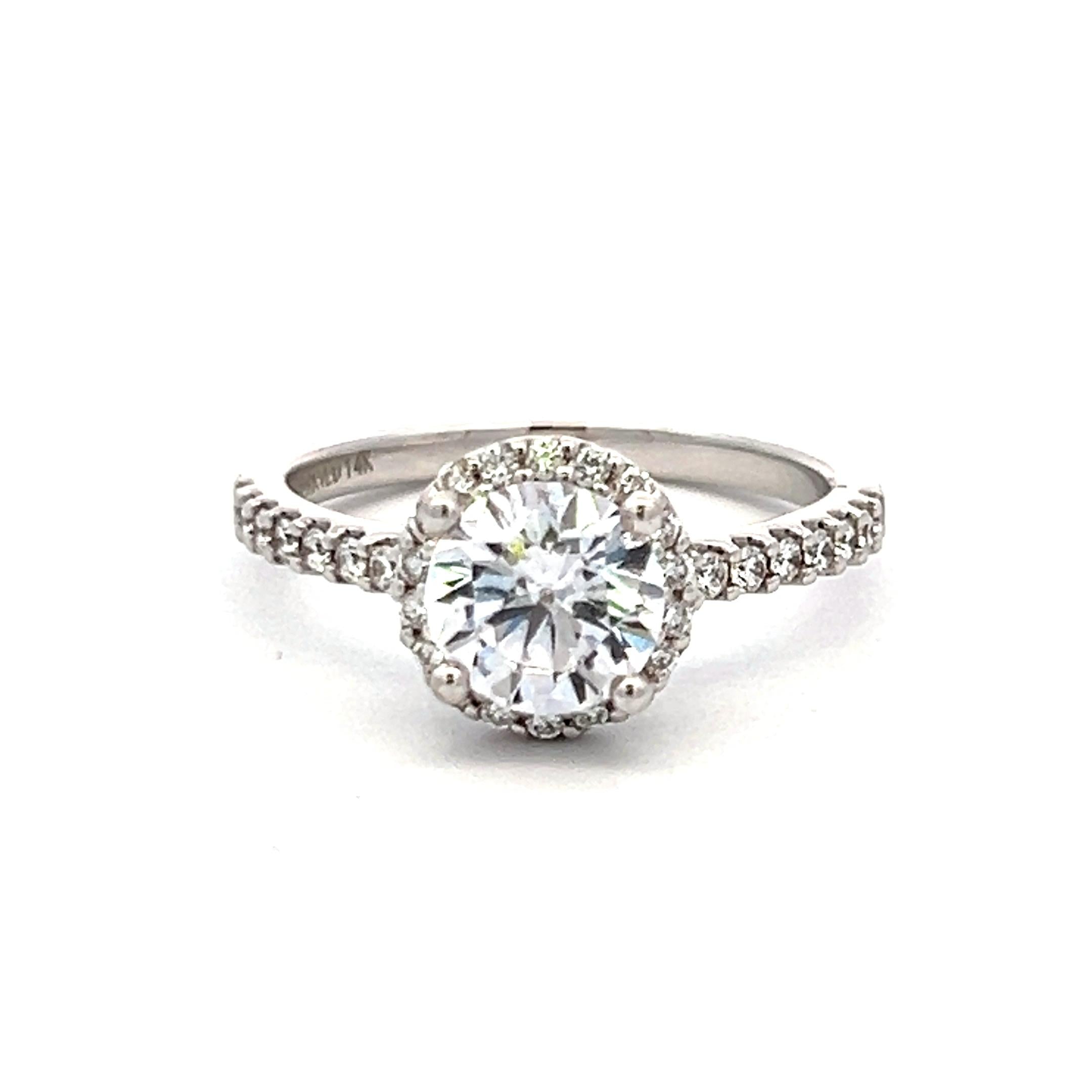 Vintage 14K White Gold Engagement Ring, 1.2ct Lab Diamond, .34ct Natural Diamond