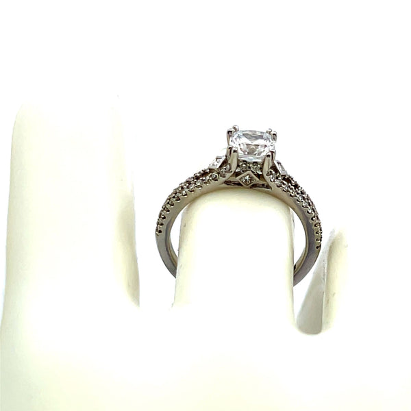 0.38 Carat Round Diamond 0.75 Carat CZ 14K White Gold Semi Mount Ring