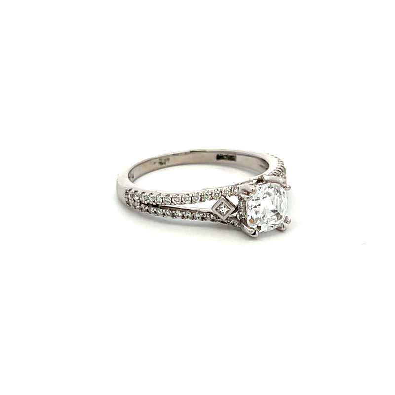 0.38 Carat Round Diamond 0.75 Carat CZ 14K White Gold Semi Mount Ring