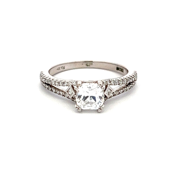 0.38 Carat Round Diamond 0.75 Carat CZ 14K White Gold Semi Mount Ring