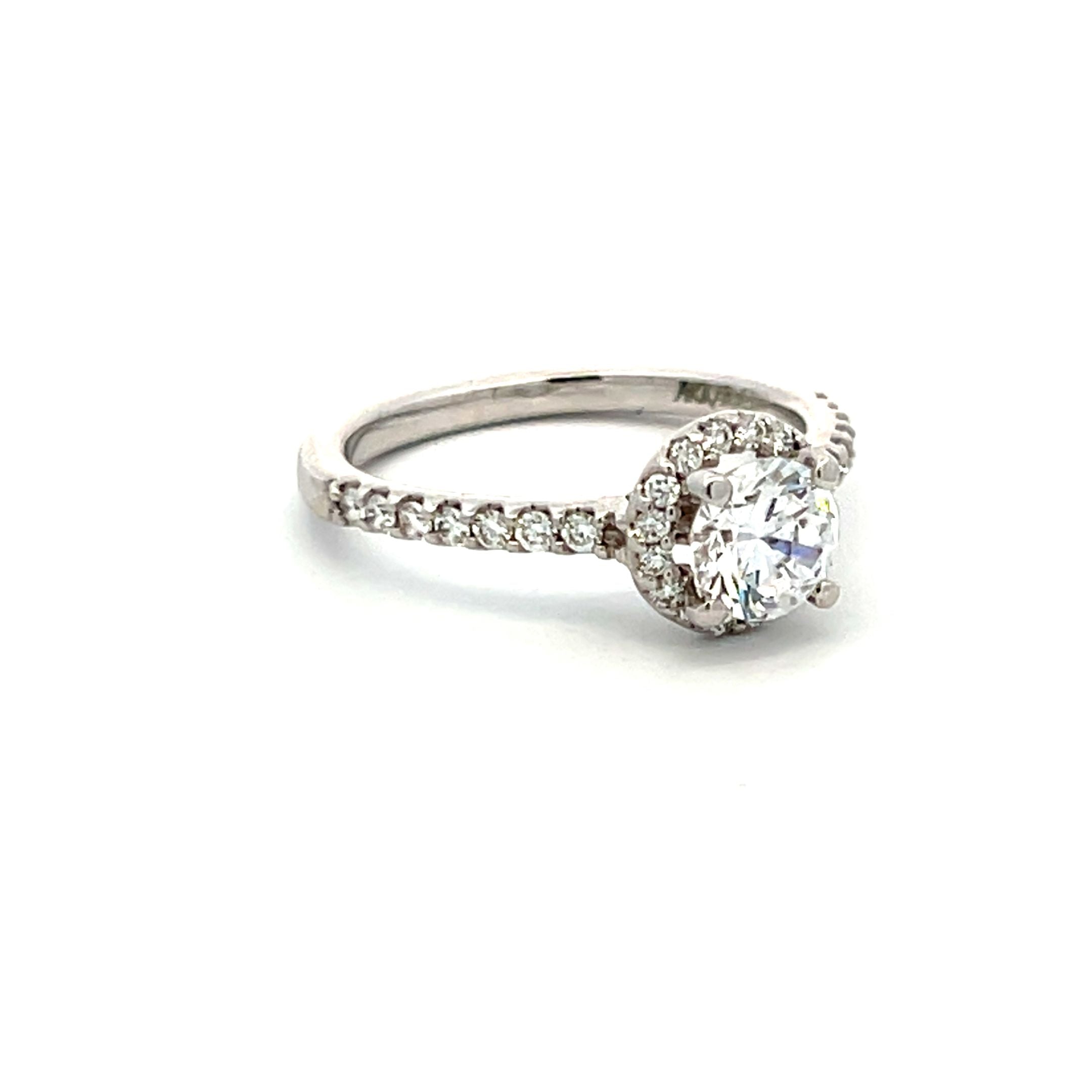 0.31 Carat Round Brilliant Diamond 0.75 Carat CZ 14K WG Semi Mount Ring