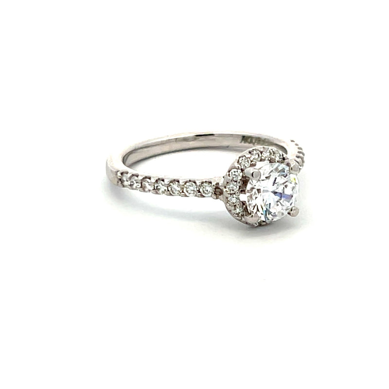 0.31 Carat Round Brilliant Diamond 0.75 Carat CZ 14K WG Semi Mount Ring