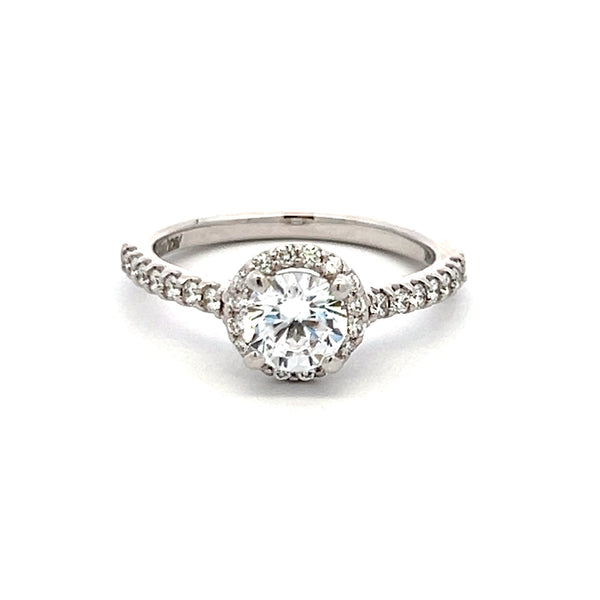 0.31 Carat Round Brilliant Diamond 0.75 Carat CZ 14K WG Semi Mount Ring