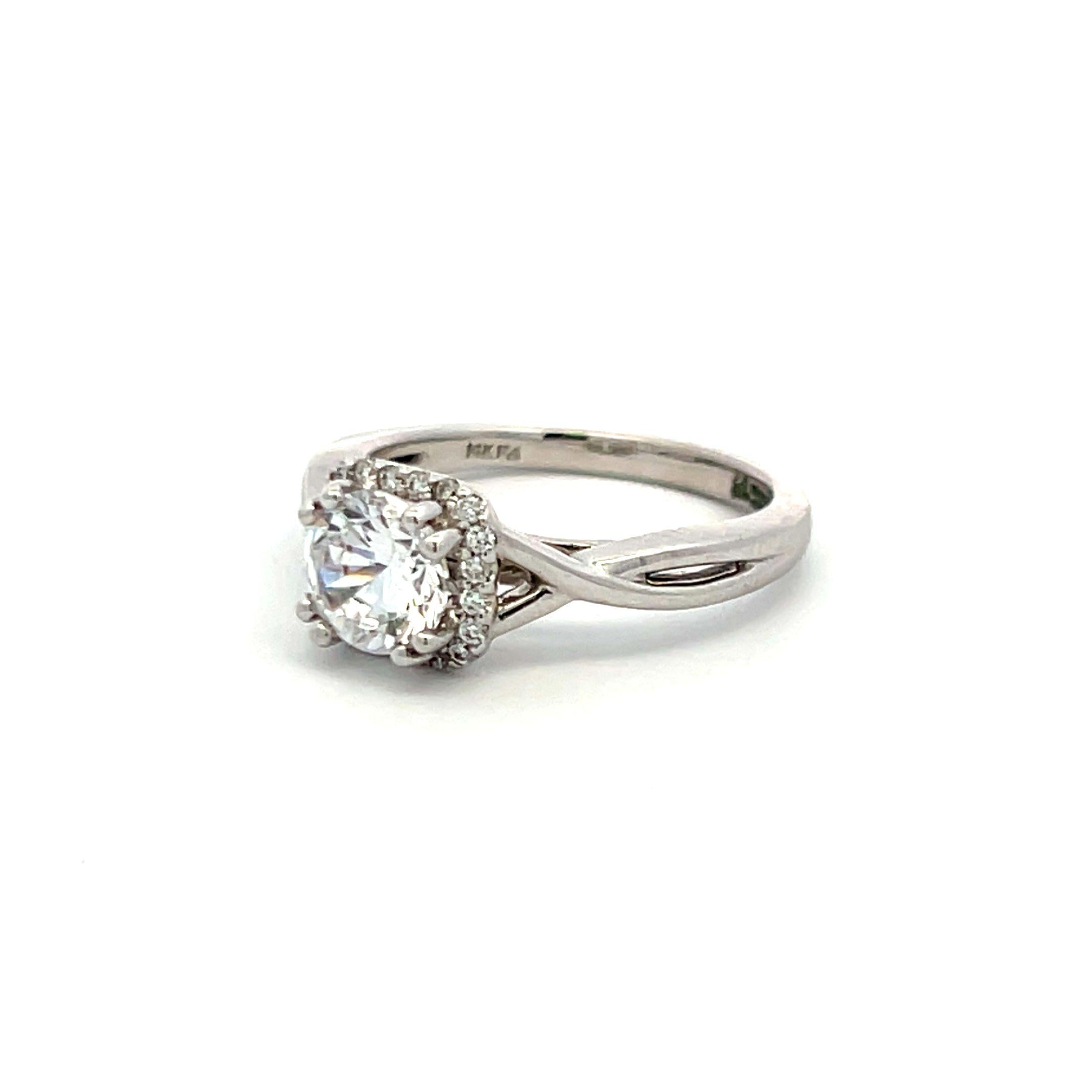 14K WG Engagement Ring 1ct Lab-Grown Center Diamond & 0.12ct Natural Diamonds