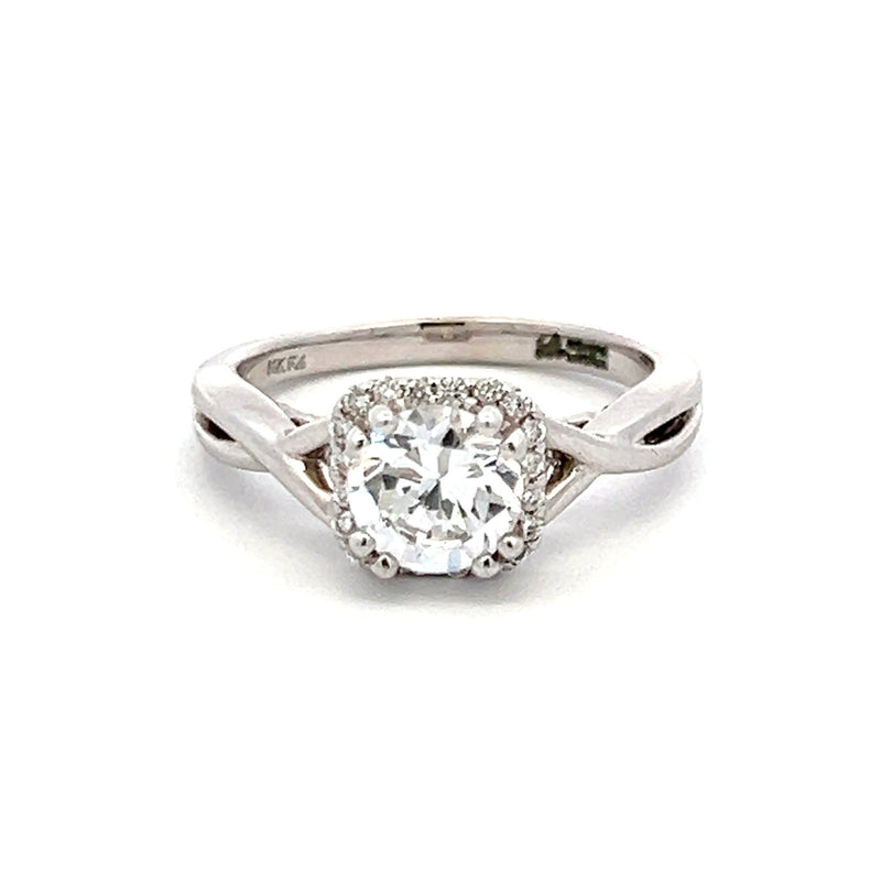 0.12 Carat Round Brilliant Diamond 1 Carat CZ 14K White Gold Semi Mount Ring