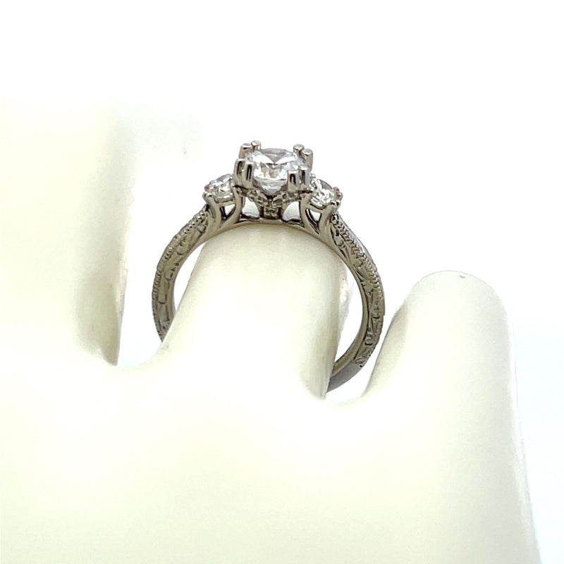 0.36 Carat Round Brilliant Diamond 0.65 Carat CZ 14K WG Semi Mount Ring