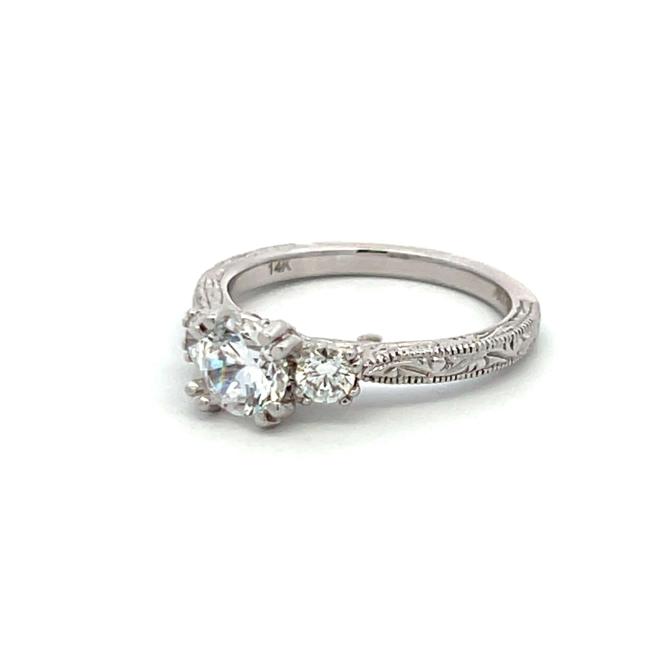 14K WG Engagement Ring 0.65ct Lab-Grown Center Diamond & 0.36ct Natural Diamonds