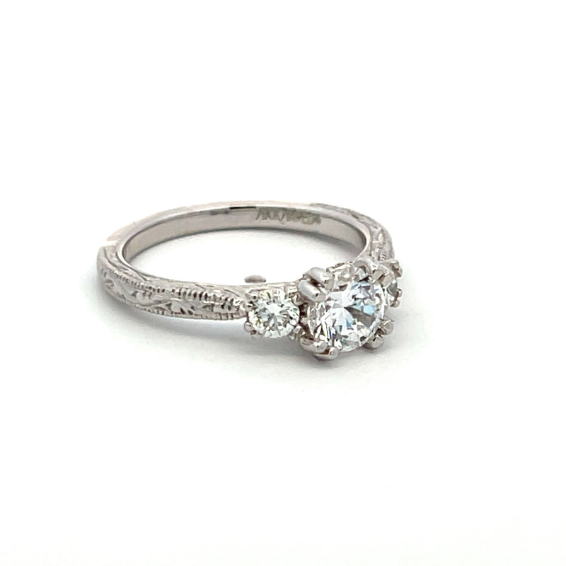 0.36 Carat Round Brilliant Diamond 0.65 Carat CZ 14K WG Semi Mount Ring