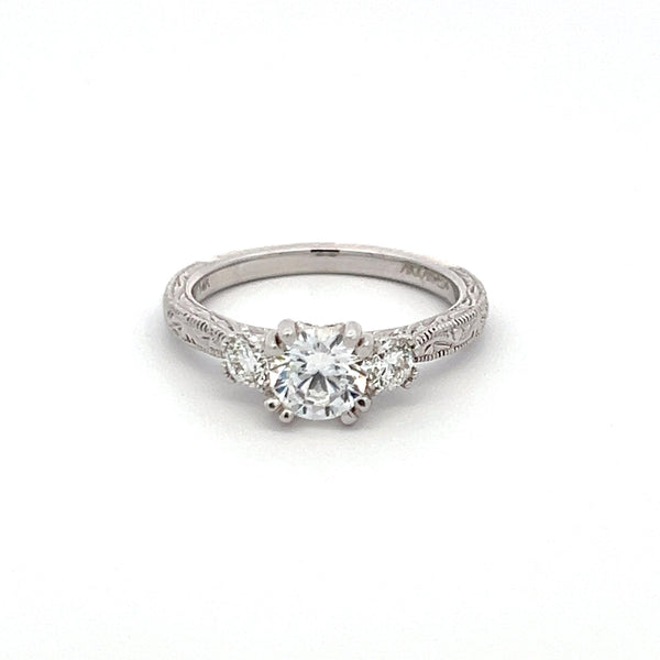 0.36 Carat Round Brilliant Diamond 0.65 Carat CZ 14K WG Semi Mount Ring