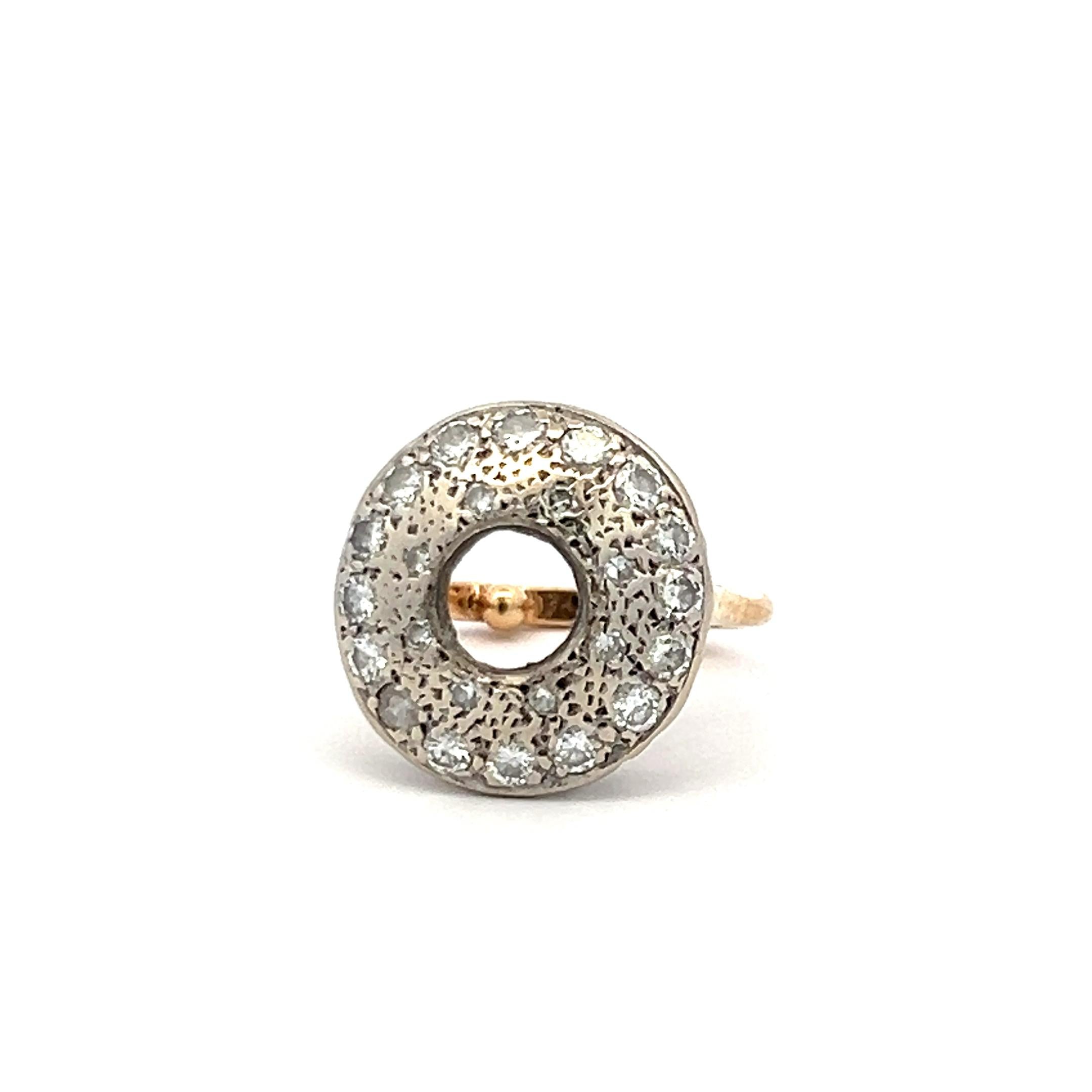 14K Two Tone Gold/Plat Semi Mount Ring 0.47ct European Diamonds Fits 6.47x6.36mm