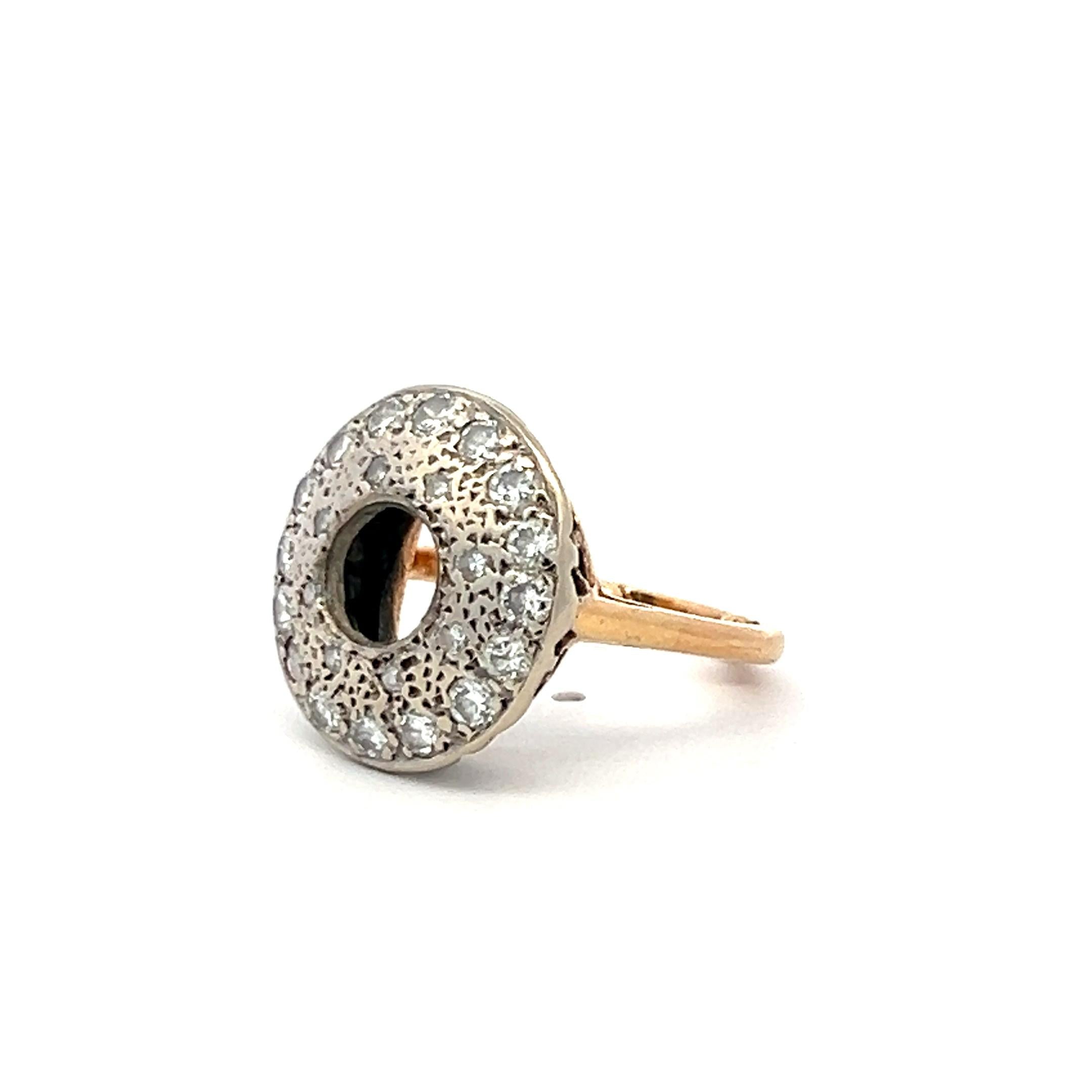 14K Two Tone Gold/Plat Semi Mount Ring 0.47ct European Diamonds Fits 6.47x6.36mm