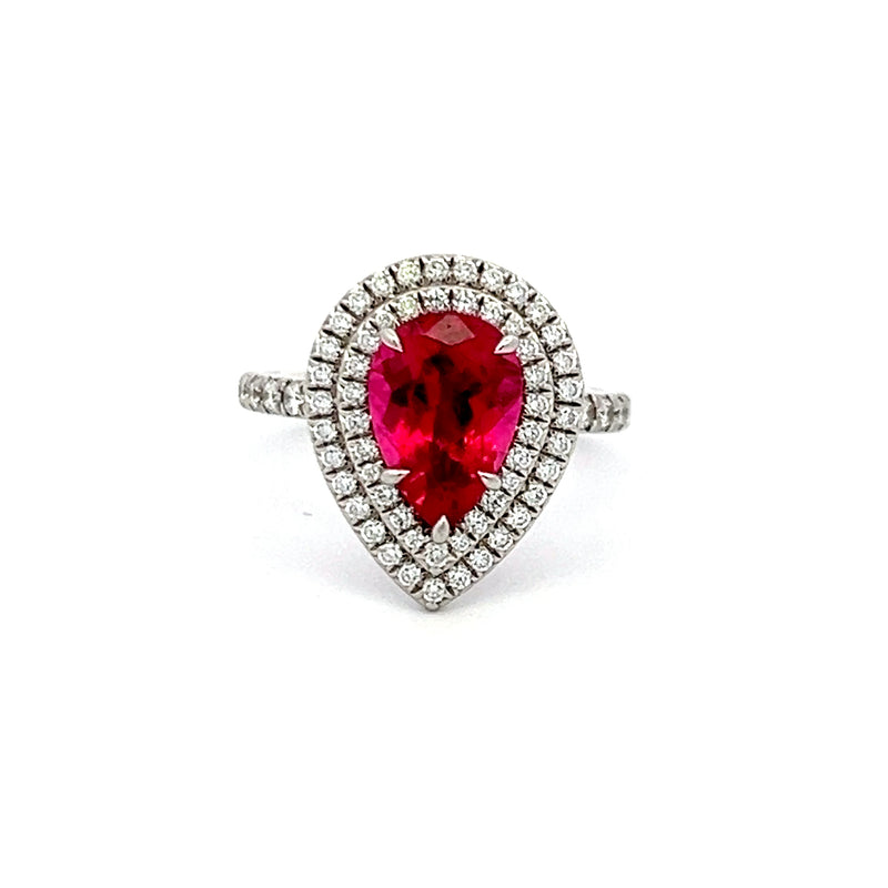 1.50 Carat Tourmaline 0.50 Carat Round Brilliant Diamond Platinum Cocktail Ring