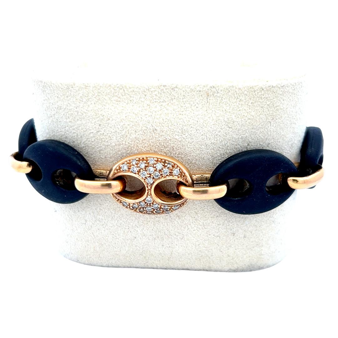 Vintage 18K Rose Gold Link Bracelet with 0.26 Carat Round H VS1 Diamonds
