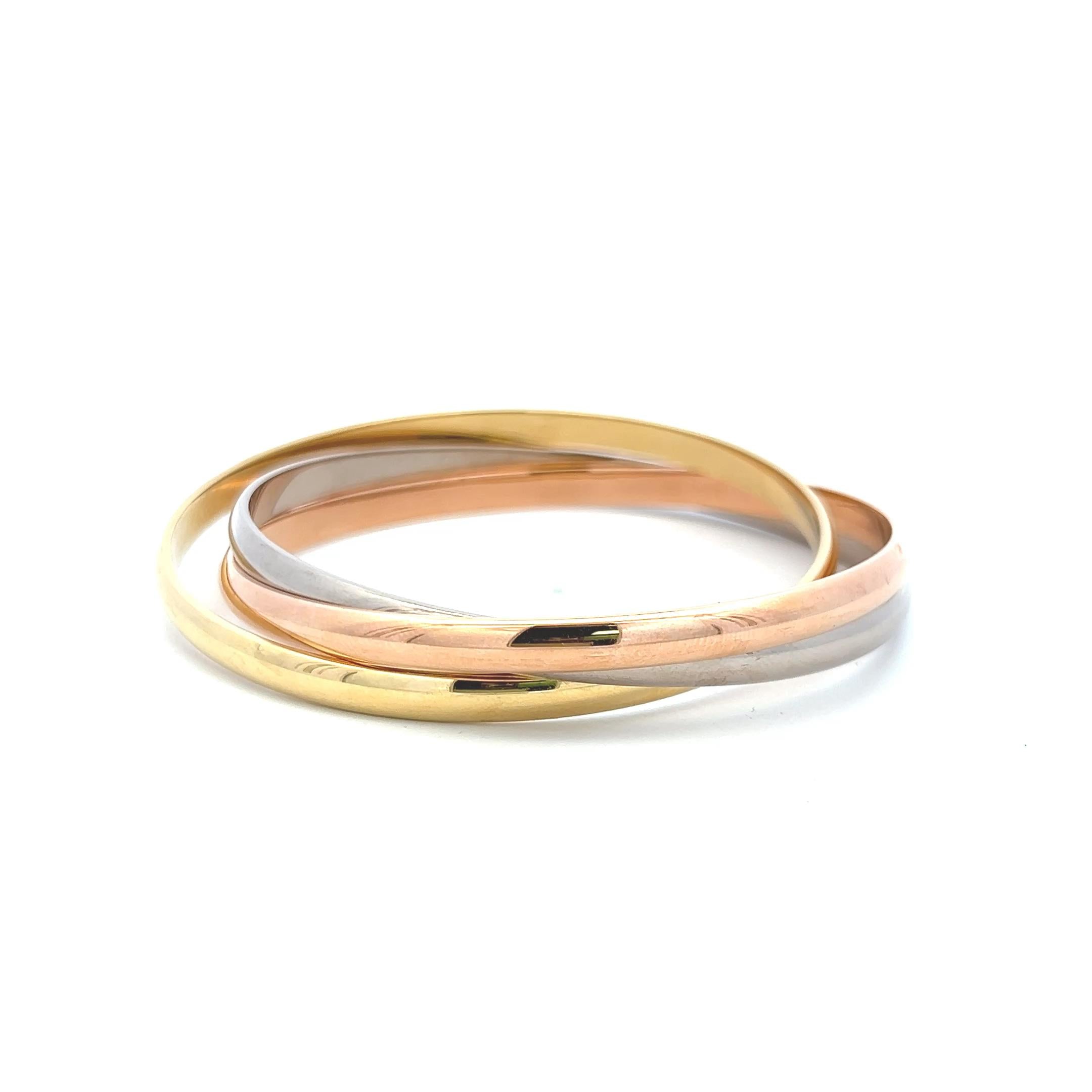 Cartier 18 Karat Tri Color Gold Bangle Trinity Bracelet with Paper