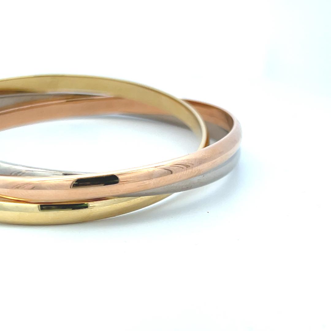 Cartier 18 Karat Tri Color Gold Bangle Trinity Bracelet with Paper