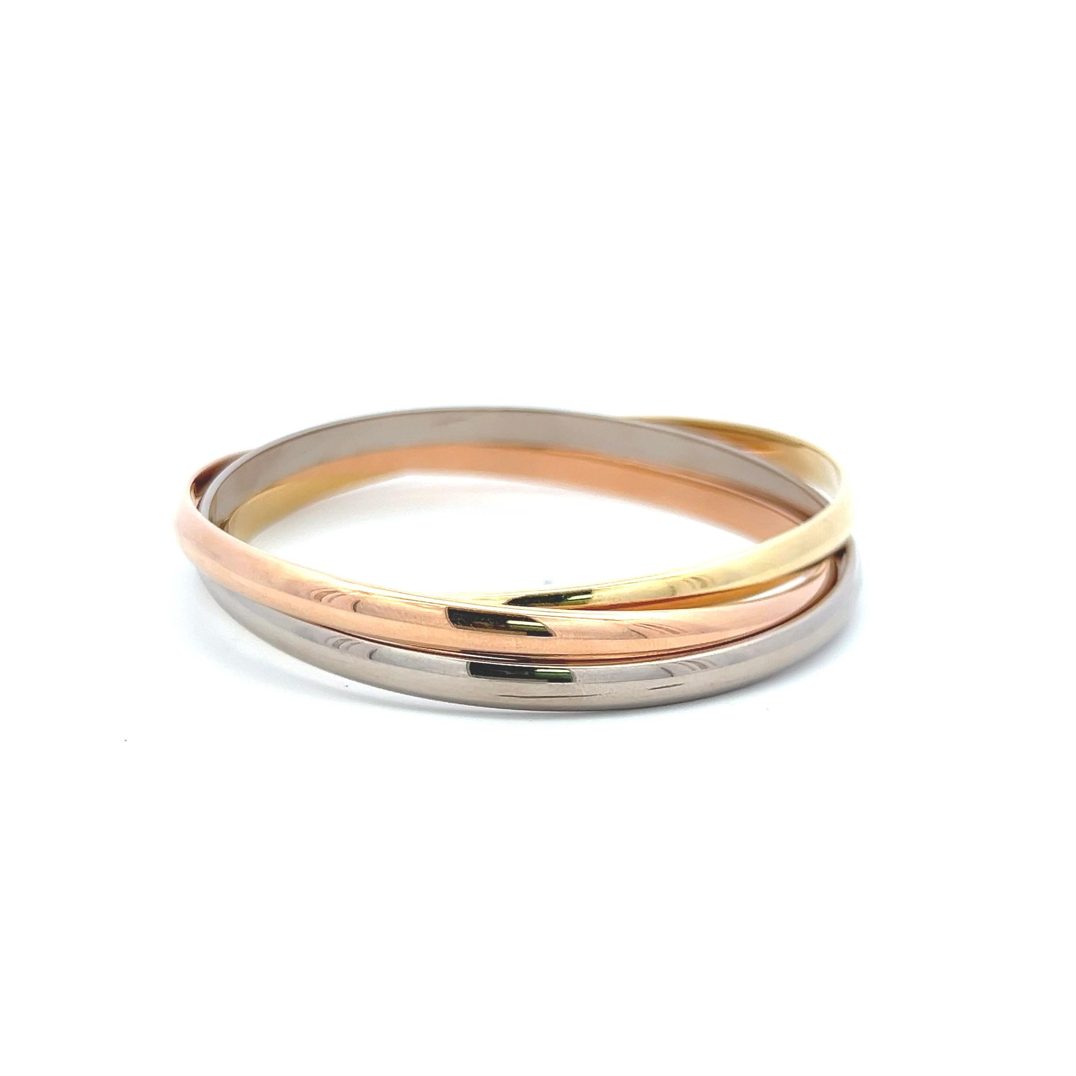 Cartier 18 Karat Tri Color Gold Bangle Trinity Bracelet with Paper