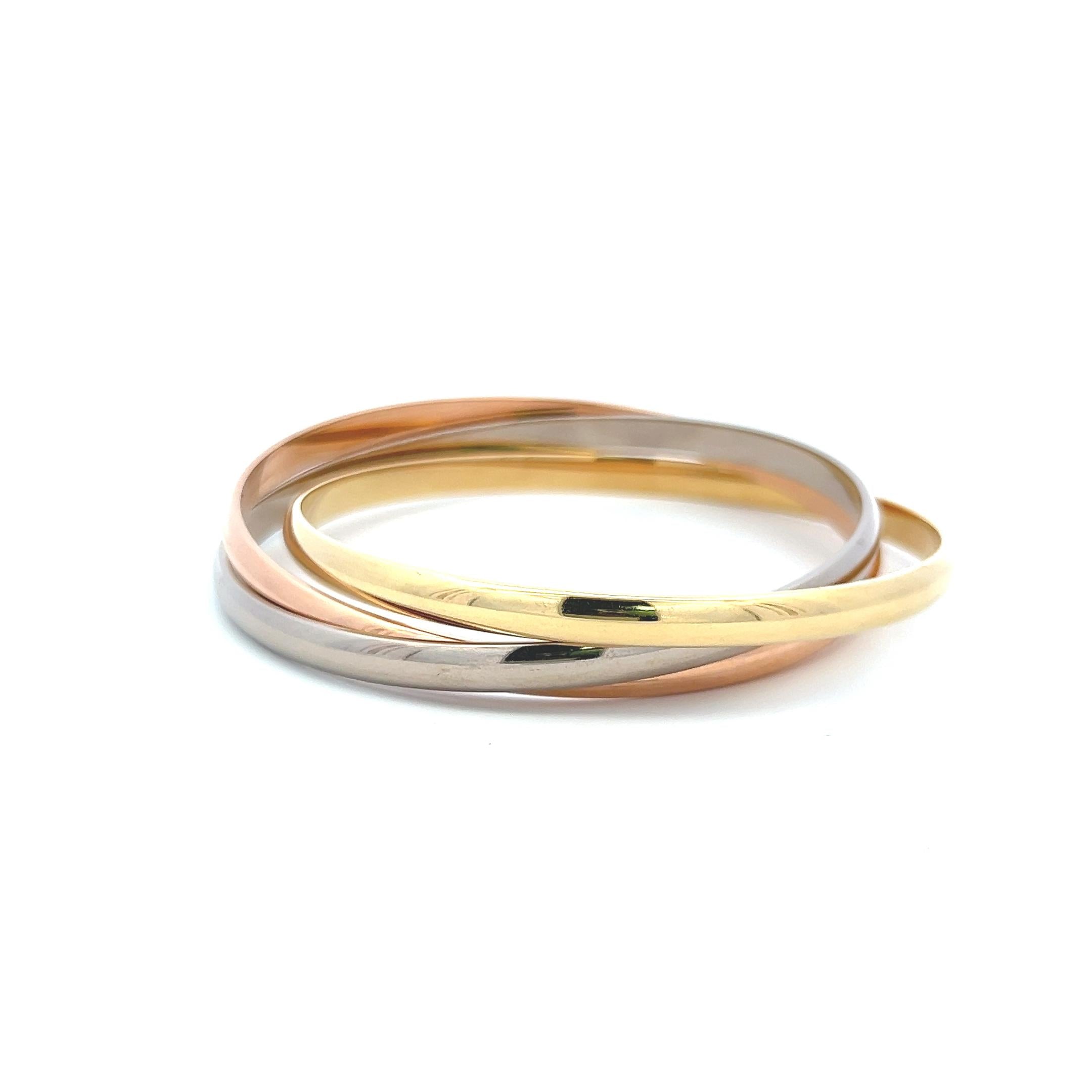 Cartier 18 Karat Tri Color Gold Bangle Trinity Bracelet with Paper