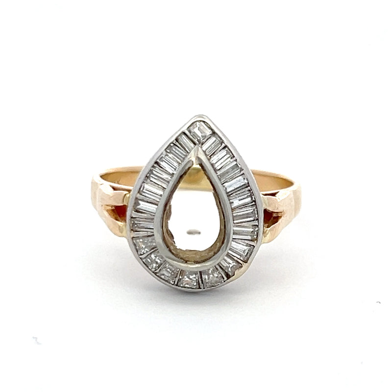 1.32 Carat Tapered Baguette Shape Diamond 14K Two Tone Gold Semi Mount Ring