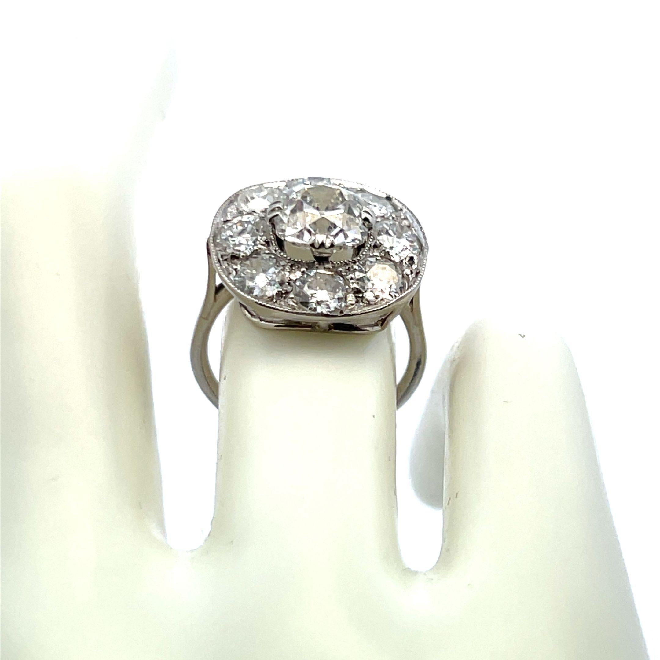 4.24 Carat Cushion & Old European Cut Diamond Platinum Engagement Ring