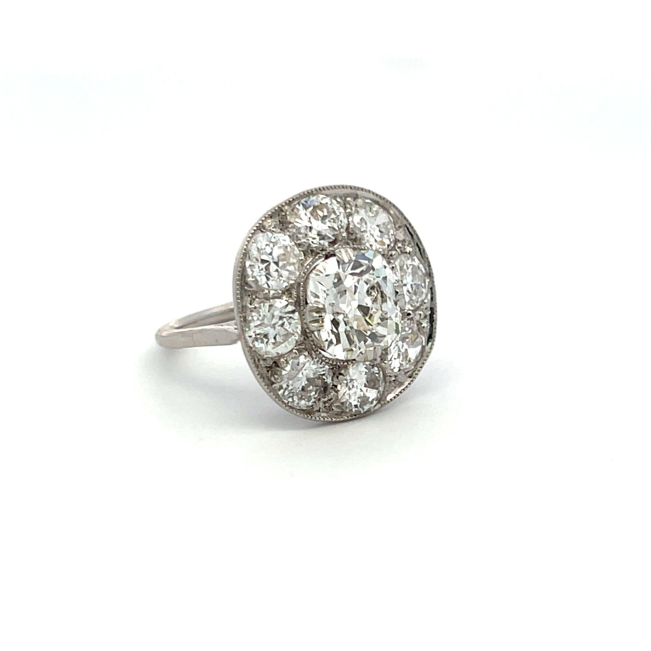 4.24 Carat Cushion & Old European Cut Diamond Platinum Engagement Ring