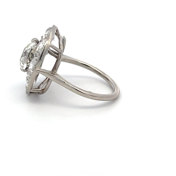 4.24 Carat Cushion & Old European Cut Diamond Platinum Engagement Ring