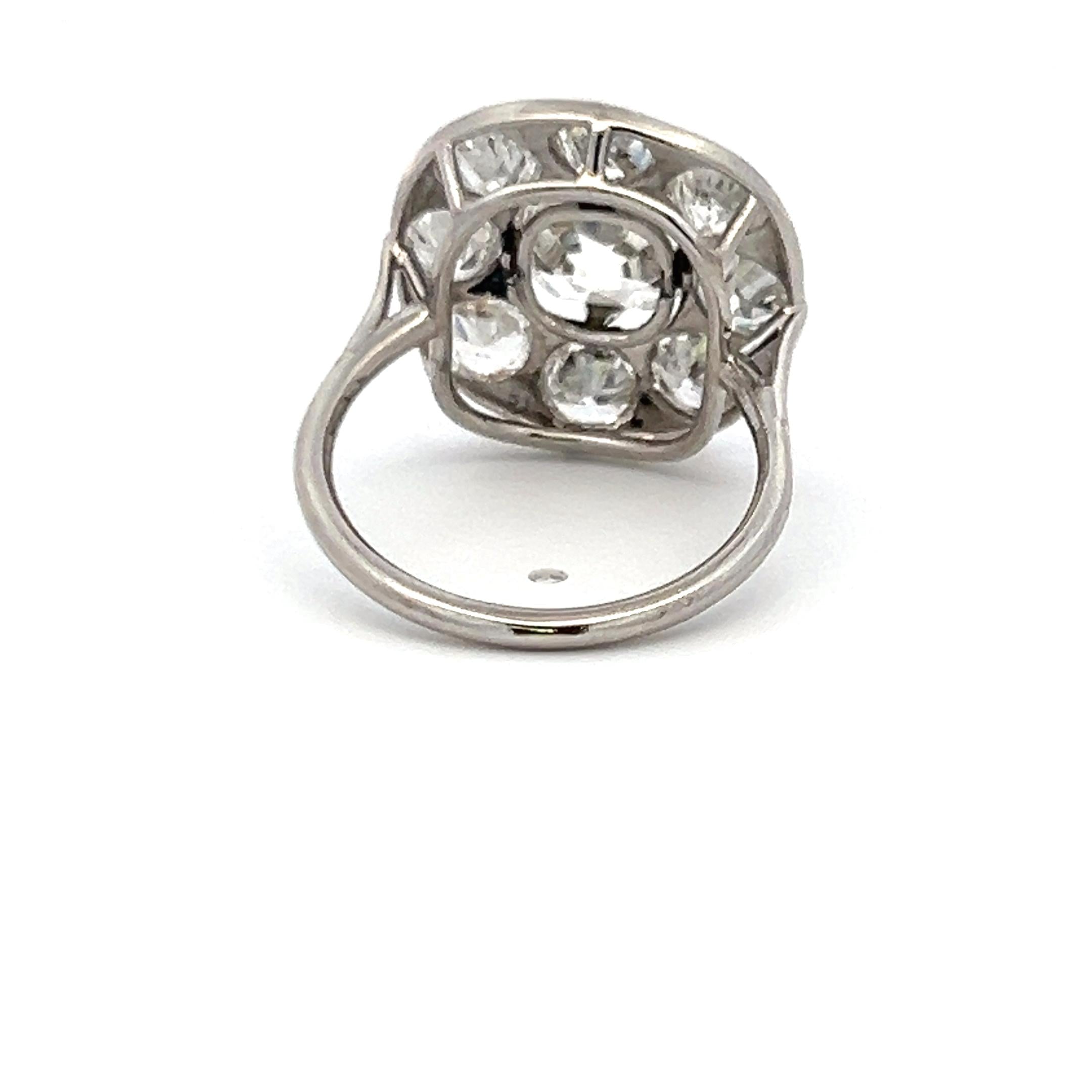 4.24 Carat Cushion & Old European Cut Diamond Platinum Engagement Ring