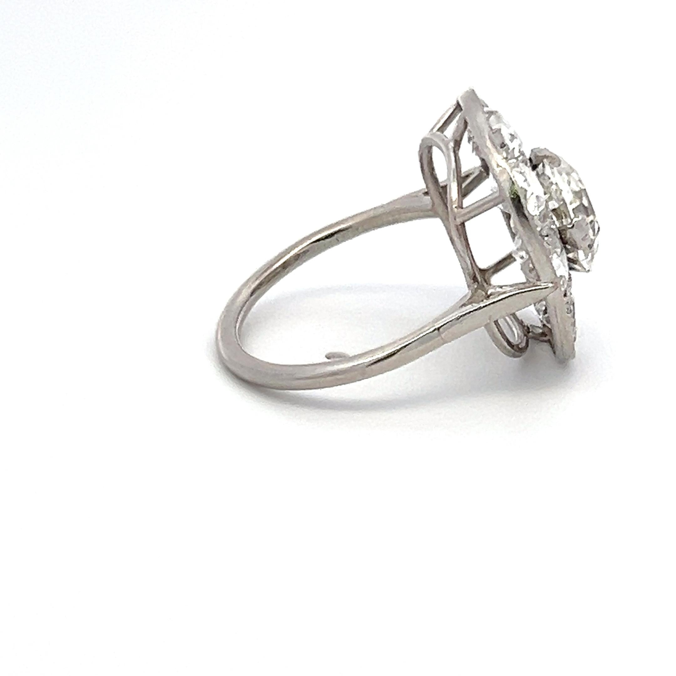 4.24 Carat Cushion & Old European Cut Diamond Platinum Engagement Ring