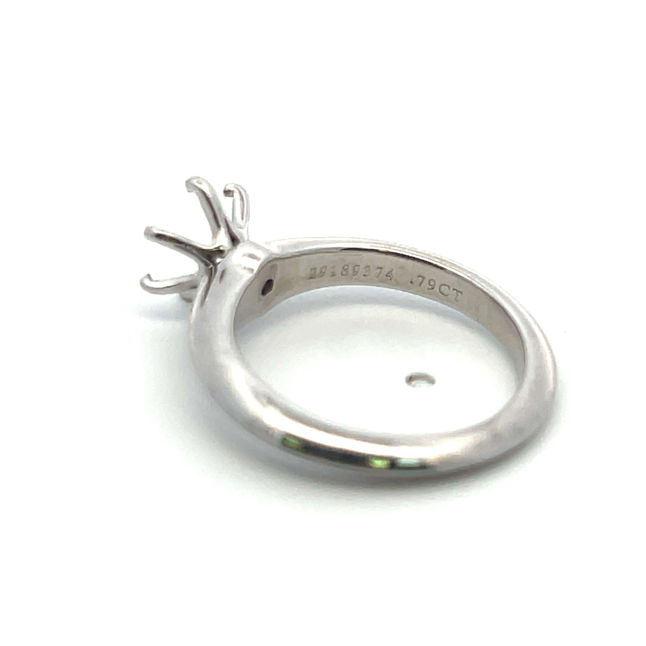 Tiffany & Co White Platinum Semi Mount Ring Fits 6.99x6.29mm 0.79ct Center Stone