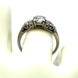 1.07 Carat Old European Cut and Baguette ShapeDiamond 14K White Gold Art Deco Ring