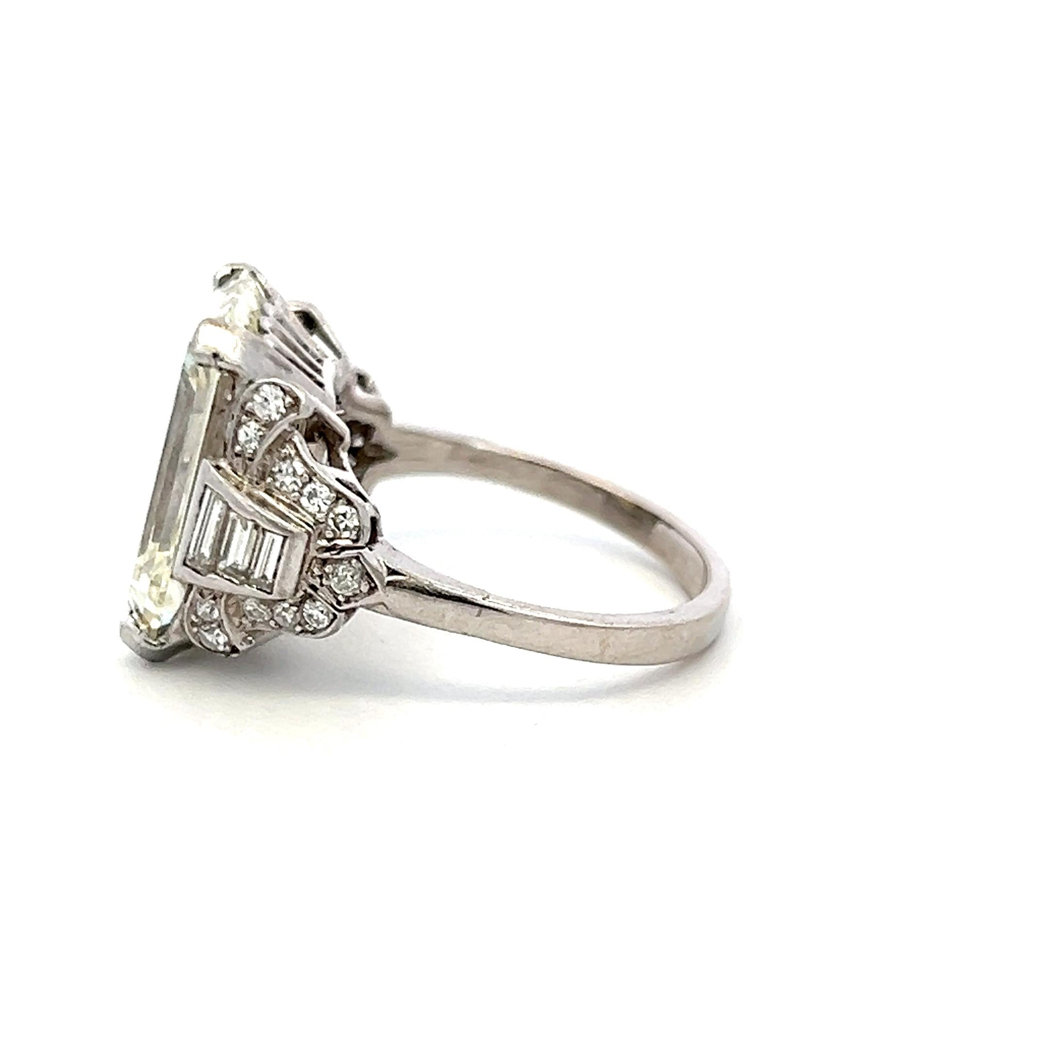Platinum Art Deco Ring with 13.64ct Emerald & Mixed Cut Diamond Size 9 M VS1 GIA