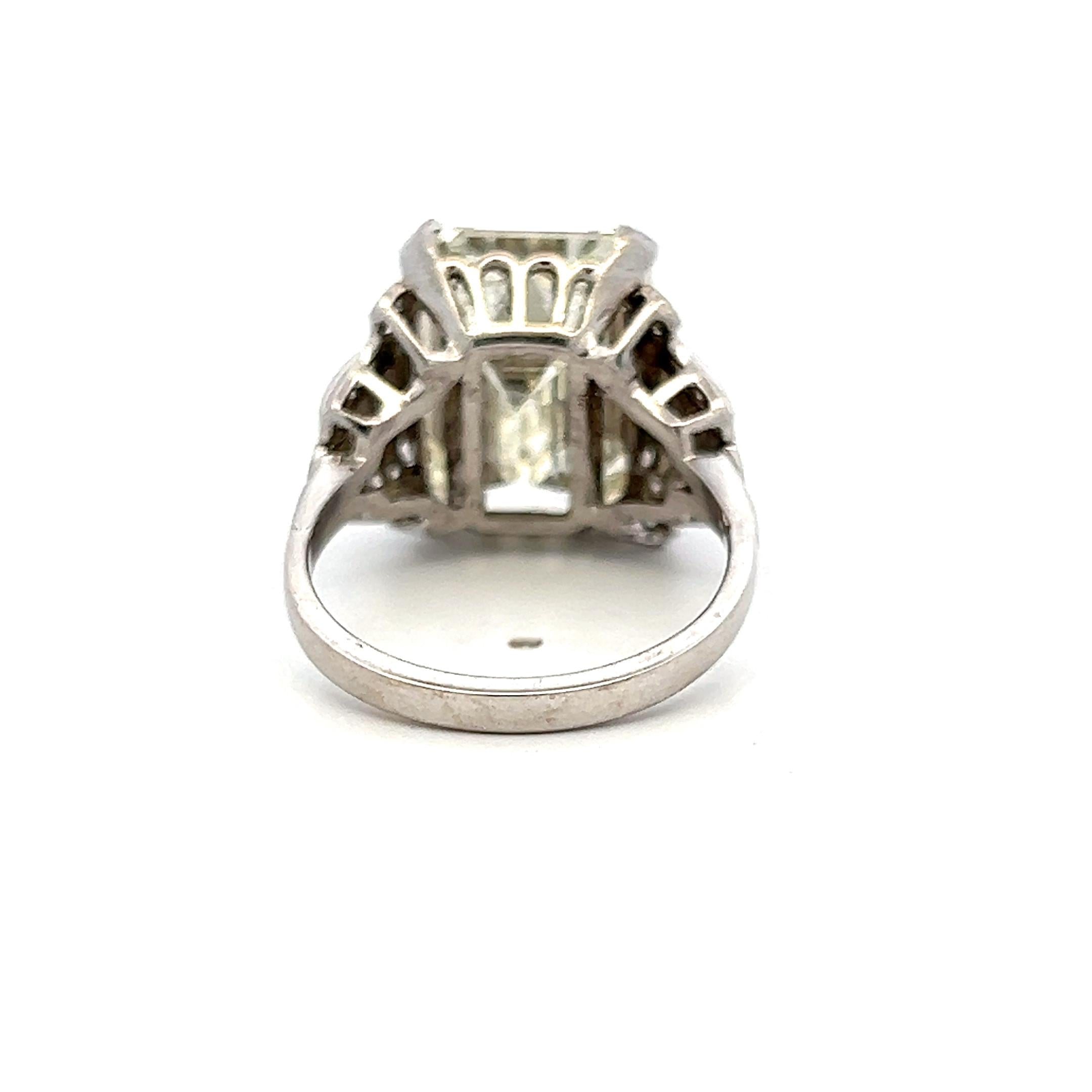 Platinum Art Deco Ring with 13.64ct Emerald & Mixed Cut Diamond Size 9 M VS1 GIA