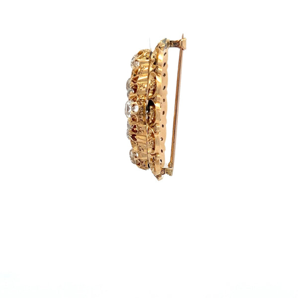 2.76 Carat Old European Cut I VS1-VS2 Diamond 14 Karat Yellow Gold Pin Brooch