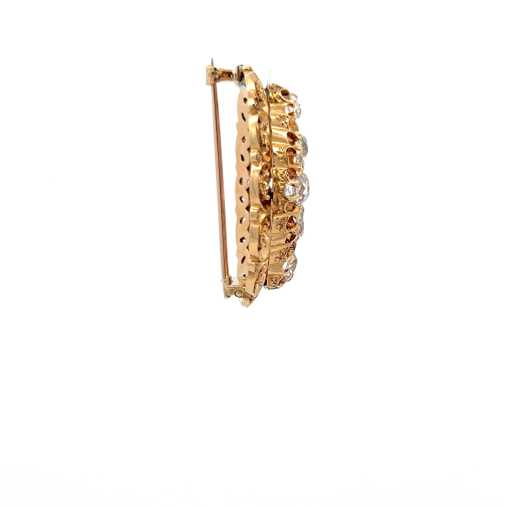 2.76 Carat Old European Cut I VS1-VS2 Diamond 14 Karat Yellow Gold Pin Brooch