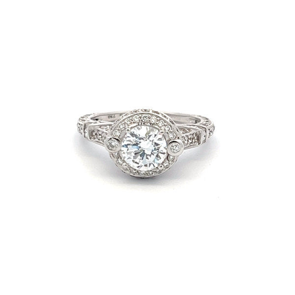 1.03 Carat Round Brilliant Diamond Center 1.00 Carat CZ 18K WG Semi Mount Ring