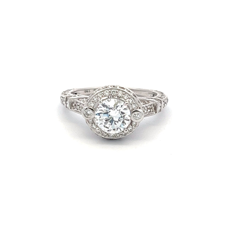 1.03 Carat Round Brilliant Diamond Center 1.00 Carat CZ 18K WG Semi Mount Ring