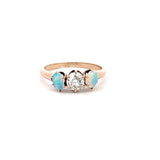 1.00 Carat Opal 0.42 Carat Old European Cut Diamond 14K YG Three-Stone Ring