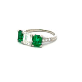 Tiffany & Co 1.50 Carat Emerald 1.34 Carat Diamond Platinum Three-Stone Ring