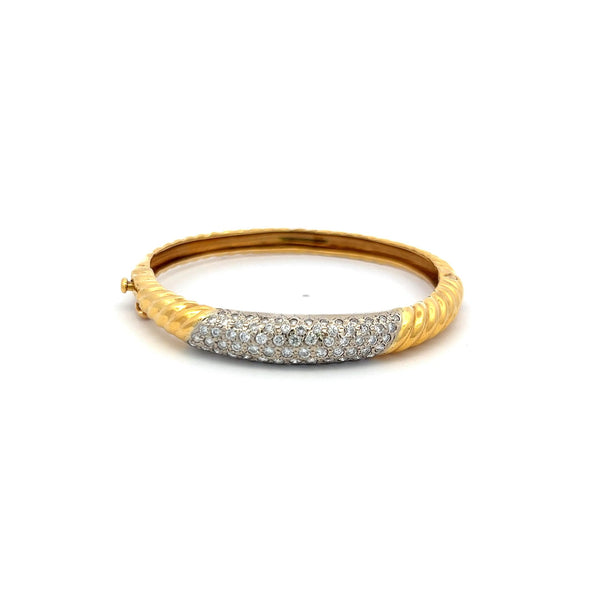 2.00 Carat Round Brilliant G VS2 Diamond 18 Karat Two Tone Gold Bangle Bracelet