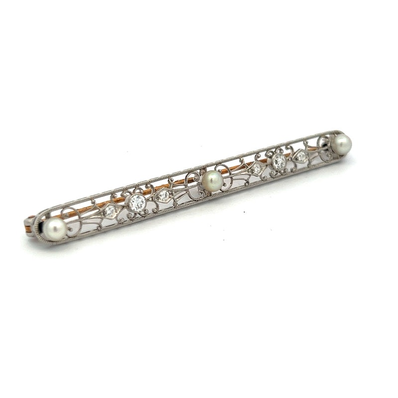 0.15 Carat Old European Cut H VS1 Diamond 18 Karat Two Tone Gold Pin Brooch