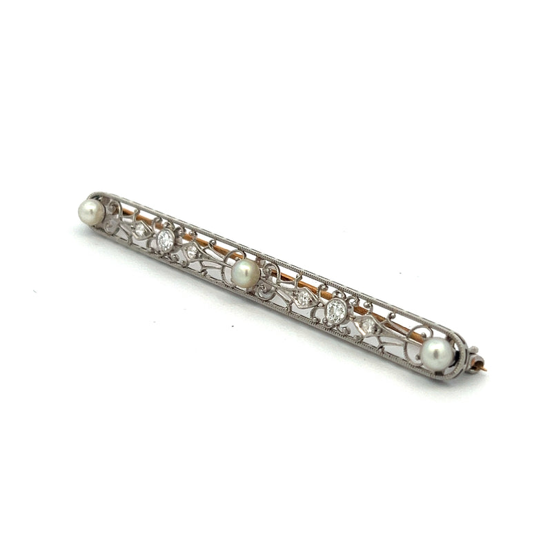 0.15 Carat Old European Cut H VS1 Diamond 18 Karat Two Tone Gold Pin Brooch