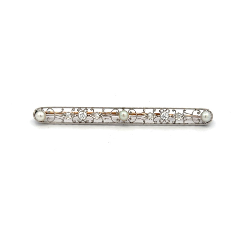 0.15 Carat Old European Cut H VS1 Diamond 18 Karat Two Tone Gold Pin Brooch